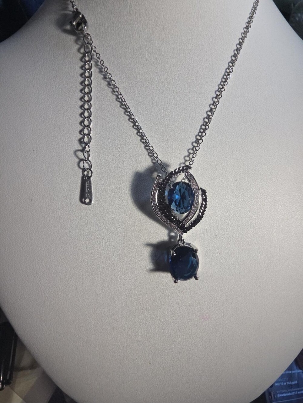 Blue Crystal Statement Pendant Necklace + S925 Sterling Silver & Stainless Steel